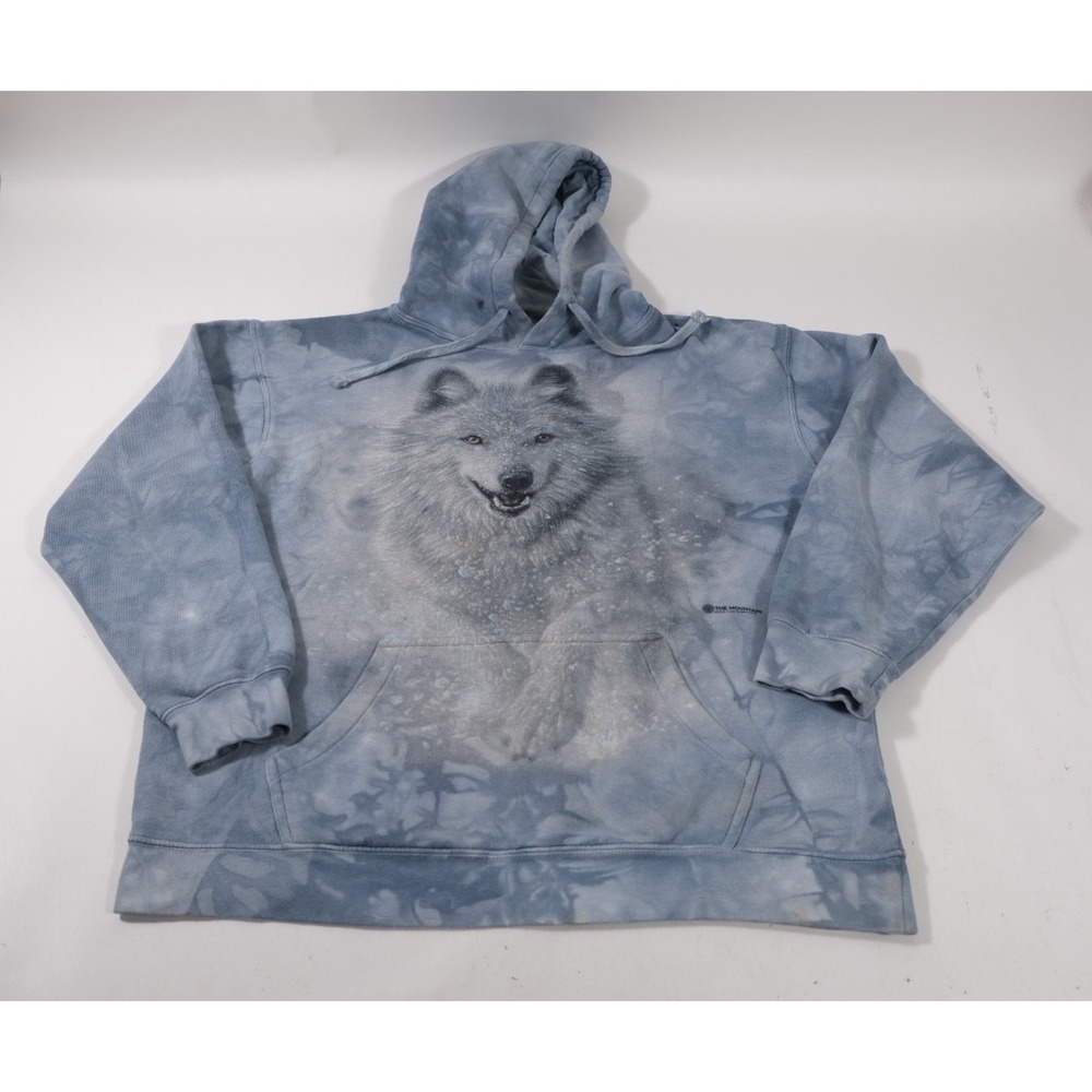 The Mountain Hoodie Mens M Blue Wolf Graphic Tie Dye Pullover Colin Bogle Art